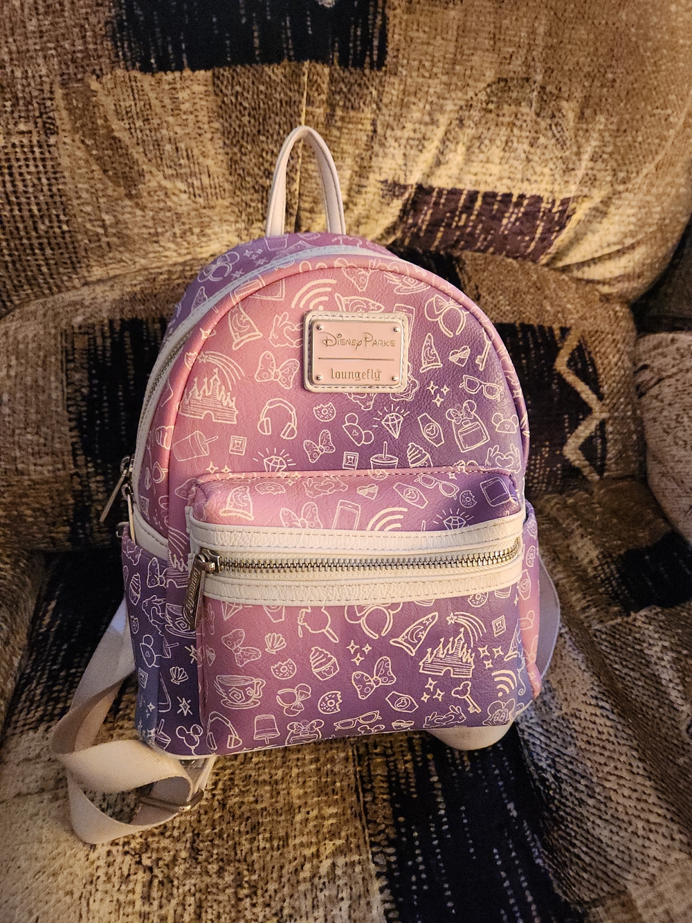 Loungefly Pink to Purple Ombre Mini Backpack with Cream Trim + Pin